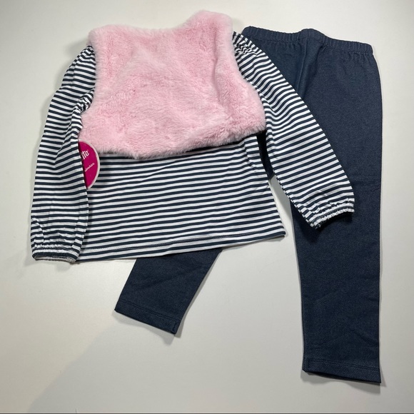 NWT Nannette pink fur vest with stripes top and jegging Size 3T - Picture 3 of 9